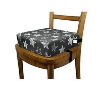 Baby / Toddler Dining Table Booster Seat Cushion with Straps - 32x32x8cm - 600D Oxford Polyester : Waterproof, Extra Firm & Easy to Clean : Suitable for Ages 3+ (Black with Silver Stars)
