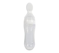 Baby Toddler Feeding Bottle,Silicone Feeding Bottle with Spoon for Kids Toddlers (White)