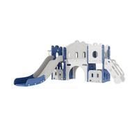 Baby Toddler Freestanding Climber Swing Slide Playground Activity Center Infant Play Set - Indoor Outdoor Long Slide - Kid Play Equipment (Aisle Blue White)