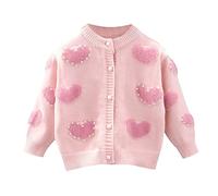 Baby Toddler Girl Cardigan Warm Sweater Heart Printed Long Sleeve Jumpers Coats Knit Cardigan Knitwear Knitted Jackets Knitted Clothes Aged 1-6 Years Pink
