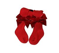 Baby Toddler Girls Tights Rib Knit Pantyhose with Velvet Bows Chritsmas Leggings Pants Infant Stockings (Red Velvet Bow, 4-6 Years)