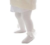 Baby Toddler Girls Tights Rib Knit Pantyhose with Velvet Bows Chritsmas Valentine's Day Leggings Pants Infant Stockings (Y White, 6-12 Months)