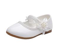 Baby Toddler Little Girls Flat Closed Toe Pearls Strap Soft-Princess Dress Shoes for School Wedding Birthday Prom (White, 10 Little Child)