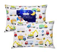 Baby Toddler Pillow Cases Trcuk Pattern - Child Pillowcase Fit Kids & Travel Pillows 13 x 18, 14 x19 - Soft Cotton Pillows Cover Set of 2, Envelope Pocket, Durable Well Stitched, Boy Girl Crib Bedding