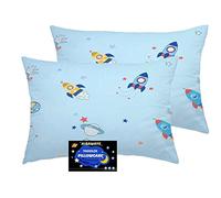 Baby Toddler Pillowcase 2 Pack, Cot Bed Pillow Pair Cases 40 x 60cm, 100% Cotton Soft Pillow Cover for Boys Girls Kids Bedding, Envelope Closure Machine Washable Travel Pillow Pillowcase(Space Rocket)