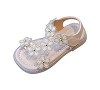 Baby Toddler Sandals with Rhinestone Flowers Girls Cute Princess Sandals Soft Bottom Children's Shoes Flat Non-Slip Sandals for Wedding, Birthday, Bridesmaid, Party, White, 2 UK