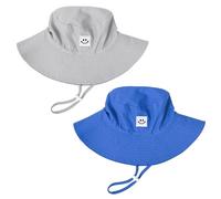 Baby Toddler Sun Hat Summer Smiling Face Sun Hat UPF 50+ Beach Hat for Boys Girls, Grey and Blue 2 Pack, 2-4 Years