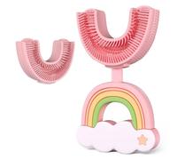 Baby&Toddler Toothbrush 2-12 Years, U-Shaped 360° Silicone Toothbrush for Kids, Chewable Soft Bristles, Full Mouth Cleaning, Includes 1 Brush + 1 Head (Pink-A, 7-12 Years)