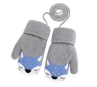 Baby Toddler Winter Warm Mittens Thicken Knitted Magic Mittens Cute Fox Knit Gloves with Furry Lining Hanging On Neck Mittens for Girls Boys Age 1-3Years Gift