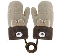 Baby Toddlers Winter Thick Double Knitted Gloves Full Finger Mittens with Fleece Lining Insulated Fluffy Mittens Hand Warmer with Anti-Lost String for Girls Boys Age 1-4 Years (Style 2-Khaki)