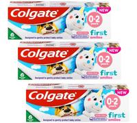 Baby Toothpaste 0-2 Years - Gentle Milk Teeth Care for Toddlers - Dentist Recommended - Strawberry Flavour - Colgate Kids First Smiles - Fluoride Toothpaste for Babies - 3 Pack