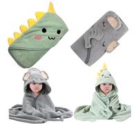Baby Towels with Hood 2Pcs Kids Bath Towels 32x32'' Soft ＆ Absorbent Hooded Baby Towels Cute Dinosaur Toddler Towels Swimming Bathrobe Gifts for Boys Girls.