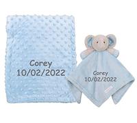 BABY TOWN Personalised Baby Comforter and Blanket Set Beautiful Keepsake Gift for Baby (Personalised Blue Elephant Comforter and Personalied Blue Blanket)