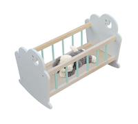 Baby Toy, Doll Furniture, 19.29x7.48 Inches Mini Crib, Realistic Wooden Sleep Bed with Mattress Pillow Blanket Set, Playtime Bedroom Nursery Accessory for Toddler Girls Boys Fun