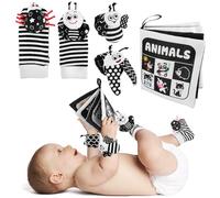 Baby Toys 0-12 Months: Black and White Sensory Toys Baby Socks & Wrist Rattles Newborn Toys with Baby Cloth Book Kits, High Contrast Baby Gifts for Boys Girls