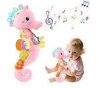 Baby Toys 0-3 Months - 6-in-1 Newborn Baby Toys 0-6 Months Musical Seahorse Plush Toys Tummy Time with Mirror Rattles Teether Crinkle Toys 0+ Month Old Baby Birthday Gifts for 1 Year Old Girls Boys