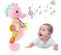 Baby Toys 0-6 Months - 6-in-1 Musical Seahorse Newborn Sensory Toys, Crinkle & Rattle Newborn Soft Toys with Mirror, Teether, Tummy Time Plush Gift for Baby Girls Boys 0-3 3-6 6-12 Months
