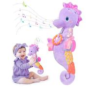 Baby Toys 0-6 Months,Infant Musical Seahorse Stuffed Animals Sensory Toys with Bright Colors,Multiple Textures,Rattles & Crinkle Sound Paper,Tummy Time Toy for Newborn Boys Girls 0-12 Months-Purple
