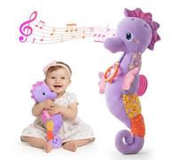 Baby Toys 0-6 Months,Infant Musical Seahorse Stuffed Animals Sensory Toys with Bright Colors,Multiple Textures,Rattles & Crinkle Sound Paper,Soft Tummy Time Toy for Newborn Boys Girls 0-12 Months-Blue