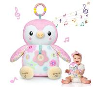 Baby Toys 0-6 Months,Musical Plush Stuffed Animal with Rattles & Crinkle Paper,Hanging Ring for Sensory Play,Tummy Time Toys for 0-12 Months Girls, Baby Girl Gift (Pink)