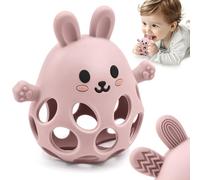 Baby Toys 0 to 12 Months, Sensory Teething Toy for Newborn Babies 0 3 6 9 12 18 Months 1st Boys Girls Gifts, Silicone Teething Relief Chew Teether for Autistic Toddler Infant Essentials, Pink