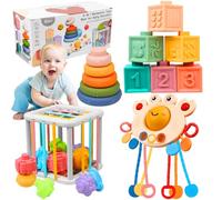 Baby Toys 6-12 Months, 4 in 1 Montessori Toys for Babies 6 Months, Sensory Building Blocks Stacking Toys, Easter Birthday Christmas New Year Gifts for Boys Girls Kids 6 9 12 Months 1 2 3 Year Old