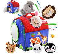 Baby Toys 6-12 Months - Soft Barn with Stuffed Zoo Animals with Real Sounds, Mirror - Montessori Toys for Babies 6-12 Months Sensory Infant Toys for Toddlers 1 2 3 Year Old Boys Girls Birthday Gifts