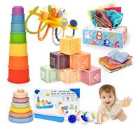 Baby Toys 6 to 12 Months,Montessori Toys for 1 Year Old,6 in 1 Sensory Toy for Babies 6-12 Months Pull String Teether Infants Stacking Blocks Rings Cups Tissue Box Toy for 6-9-12 Months Baby Gifts