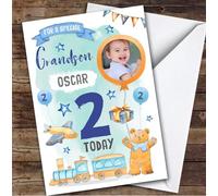 Baby Toys Gift Photo Grandson 2nd Boys Custom Personalised Birthday Card - Personalised Birthday Greeting Card for Kids, Custom Birthday Card