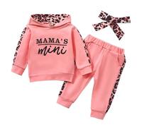 Baby Tracksuit Girls Age 3-24 Months Leopard Mama‘s Mini Long Sleeve Hoodie Pullover Sweatshirt + Trousers Pant + Headband Set for Girls Winter Cute Cartoon Graphic Clothing Sets (18-24 Months)