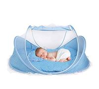 Baby Travel Bed Crib, Foldable Baby Infant Cradle Anti-Bug Tent with Protective Mosquito Net, Portable with Mattress Pillow for 0-18 Month Baby Infant Outdoors and Indoors(Blue/Pink)(Blue)