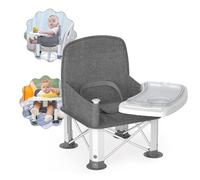 Baby Travel Booster Seat with Double Tray, BabyBond Upgraded Toddler Portable Baby Chair, Booster Seat for Dining Table, Stable and Foldable Booster Baby Chair for Indoor/Outdoor (Grey)