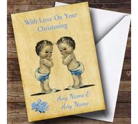 Baby Twin Boys Personalised Christening Card - Christening Day Card, Personalised Card For Christening, Naming Day Card, Baptism Card