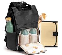 Baby Uma Award-Winning Baby Changing Bag Backpack - Leather-Style for Mum & Dad, Nappy Bag with Insulated Bottle Holders, Multiple Compartments & Changing Mat (Black)