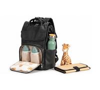 Baby Uma Award-Winning Baby Changing Bag Backpack - Leather-Style for Mum & Dad, Nappy Bag with Insulated Bottle Holders, Multiple Compartments & Changing Mat (Black)