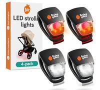 Baby Uma LED Pushchair Lights (4 Pack) - Universal with 3 Light Modes (Constant/Pulse/Strobe), Pram & Bike Lights Front and Back (2 White Headlights & 2 Red Taillights), Clip-On Bike Light Set