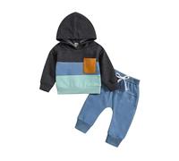 Baby Unisex Top with Pants Set 2 Piece Outfits Sweatshirt T-Shirt Tops with Flare Pants 2pcs Jean Pants Clothes Fashionable Baby Boy Bottoms Sets Fashion-Forward Tracksuit for Baby Boys Black