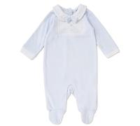 Baby Velour Sleepsuit with Peter Pan Collar, Light Blue, Long Sleeve Footie with Bow