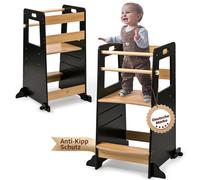 Baby Vivo Learning Tower Adjustable - Children Step Stool Montessori Kids and Toddlers with Safety Rail Children Standing Tower - for Kitchen Counter Parents Helper Stand - Noah in Black