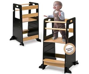Baby Vivo Learning Tower Adjustable - Children Step Stool Montessori Kids and Toddlers with Safety Rail Children Standing Tower - for Kitchen Counter Parents Helper Stand - Noah in Black