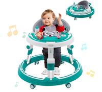 Baby Walker 4 in 1 Round Shape Kids Seat with Wheels Puzzle Beads Music Play Center Dining Table Walking Chair Suitable for Babies from 6 Months Boys & Girls Foldable Adjustable Height Babywalker