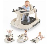 Baby Walker, 5 in 1 Push Along with Silent Wheels, Adjustable Height Learning Walker for 6-18 Months, Foldable Activity Centre with Musical Toy Tray & Padded Seat, Anti-Tip Safety Structure