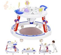 Baby Walker 5 in 1 Round Shape Foldable Walker 3-Height Adjustable Anti-Rollover Push Along Walkers with 360° Rotatable Cushion,Music Center,Silent Wheels for Girls Boys