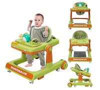 Baby Walker 5-in-1Foldable Walker Sit and Stand Walker with Music & Lights, Height Adjustable Anti-Rollover Walkers, Rotatable Cushion & Removable Tray for Boys & Girls 6-18 Months (Green)