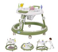 Baby Walker 5in1 Round Shape Foldable Walker Height Adjustable with Music Center,Silent Wheels,360° Rotatable Cushion Anti-Rollover Walking Chair Push Along Walkers for Girls Boys 6-18 Months Green