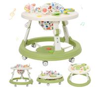 Baby Walker 5in1 Round Shape Foldable Walker Height Adjustable with Music&Game Center,Silent Wheels,Anti-Rollover Walking Chair Push Along Walkers for Girls Boys 6-18 Months Green