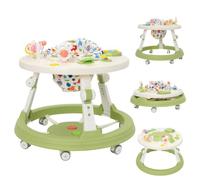Baby Walker 5in1 Round Shape Foldable Walker Height Adjustable with Music&Game Center,Silent Wheels,Anti-Rollover Walking Chair Push Along Walkers for Girls Boys 6-18 Months Green