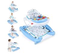 Baby Walker, 6 in 1 Behind Walker Learning Seated Rocker Bouncer with Removable Music Tray, Adjustable Height, Washable Seat Cushion, Foldable Activity Center for Toddlers (Blue)