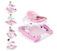 Baby Walker, 6 in 1 Behind Walker Learning Seated Rocker Bouncer with Removable Music Tray, Adjustable Height, Washable Seat Cushion, Foldable Activity Center for Toddlers (Pink)
