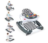 Baby Walker, 6 in 1 Behind Walker Learning Seated Rocker Bouncer with Removable Music Tray, Adjustable Height, Washable Seat Cushion, Foldable Activity Center for Toddlers (Black)